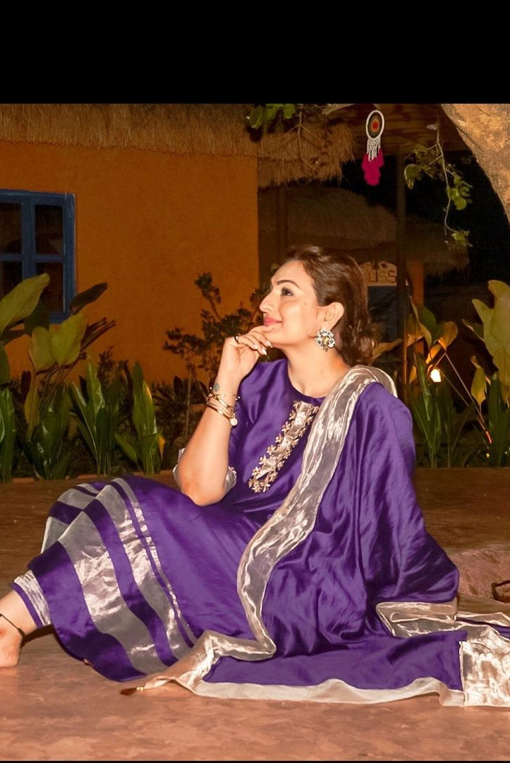 Violet Chanderi Silk Kurta Set with Dupatta - CiceroniKurta Set, Festive wearBhavik Shah