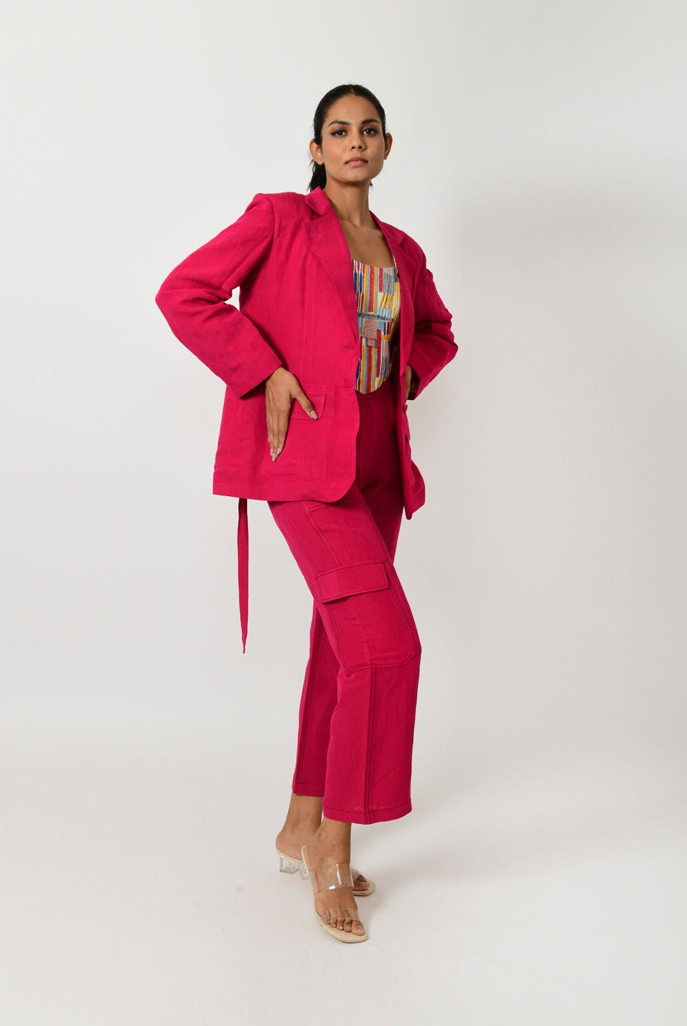 Viva Magenta Linen Blazer Co-ord Set (Set of 2) - CiceroniCo-ord SetRias Jaipur