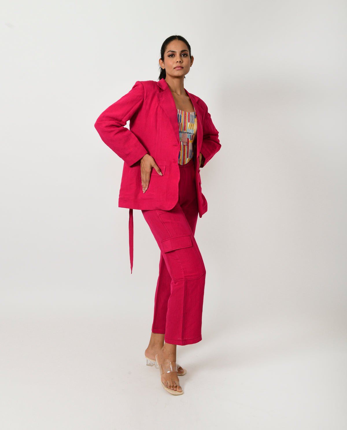 Viva Magenta Linen Blazer Co-ord Set (Set of 2) - CiceroniCo-ord SetRias Jaipur