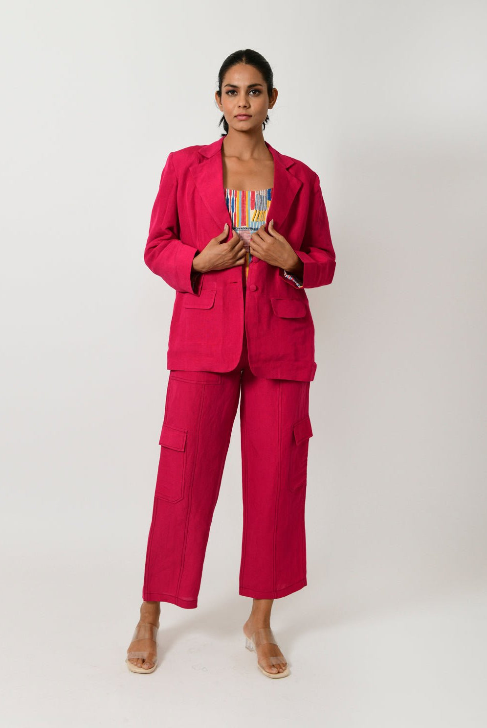 Viva Magenta Linen Blazer Co-ord Set (Set of 2) - CiceroniCo-ord SetRias Jaipur