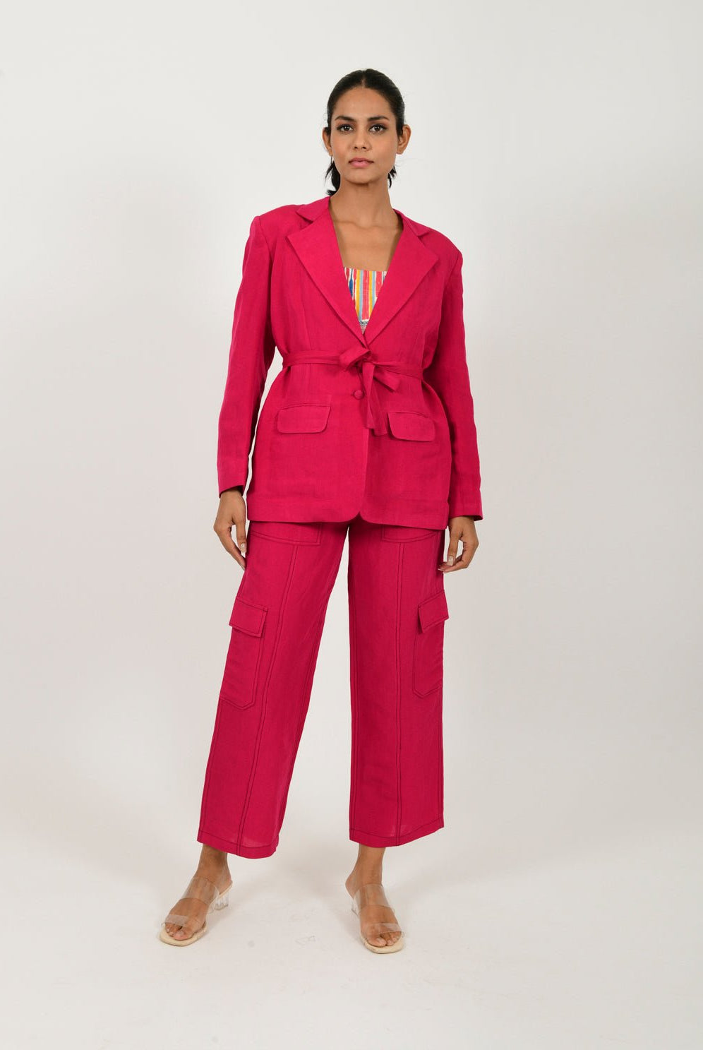 Viva Magenta Linen Blazer Co-ord Set (Set of 2) - CiceroniCo-ord SetRias Jaipur