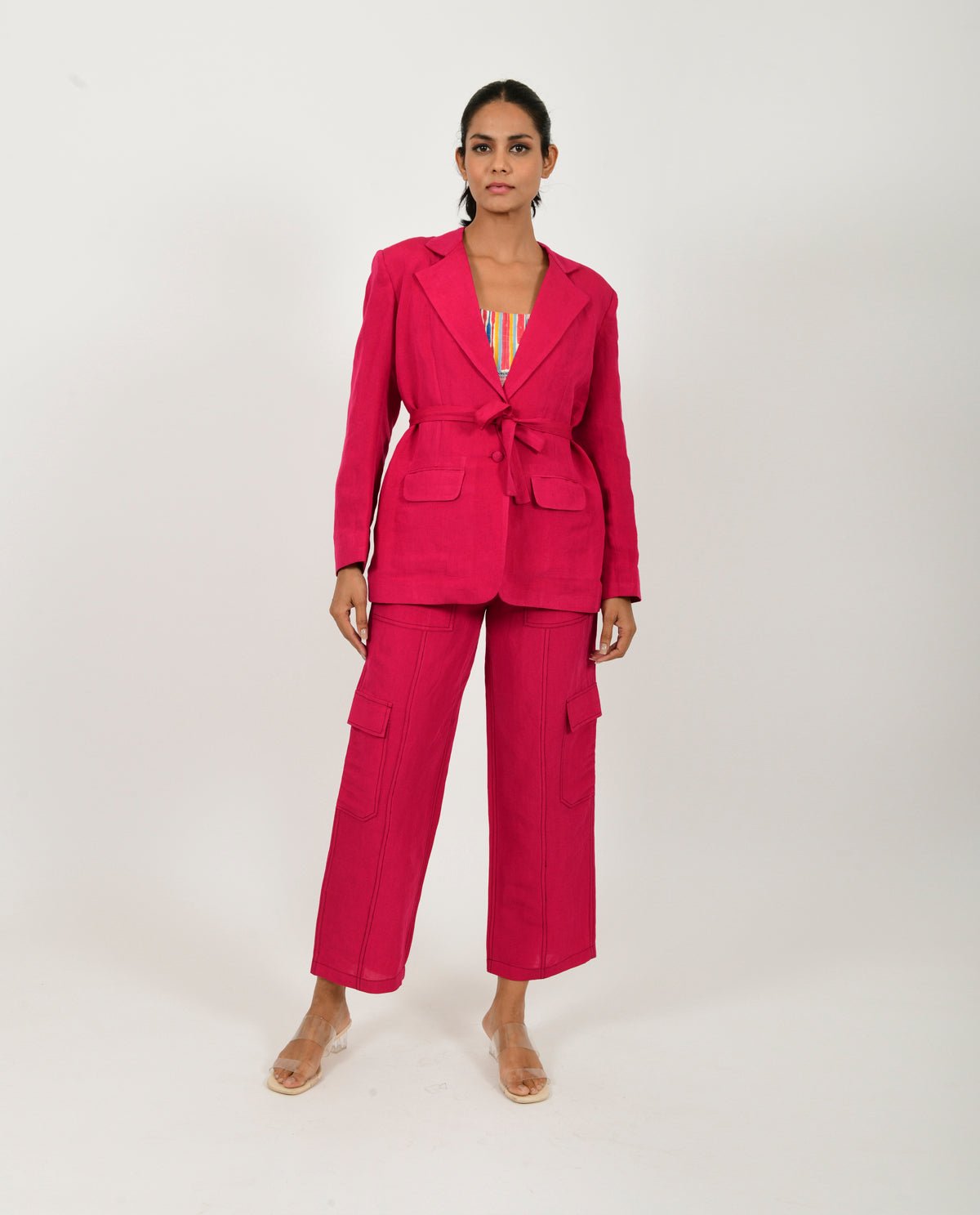 Viva Magenta Linen Blazer Co-ord Set (Set of 2) - CiceroniCo-ord SetRias Jaipur