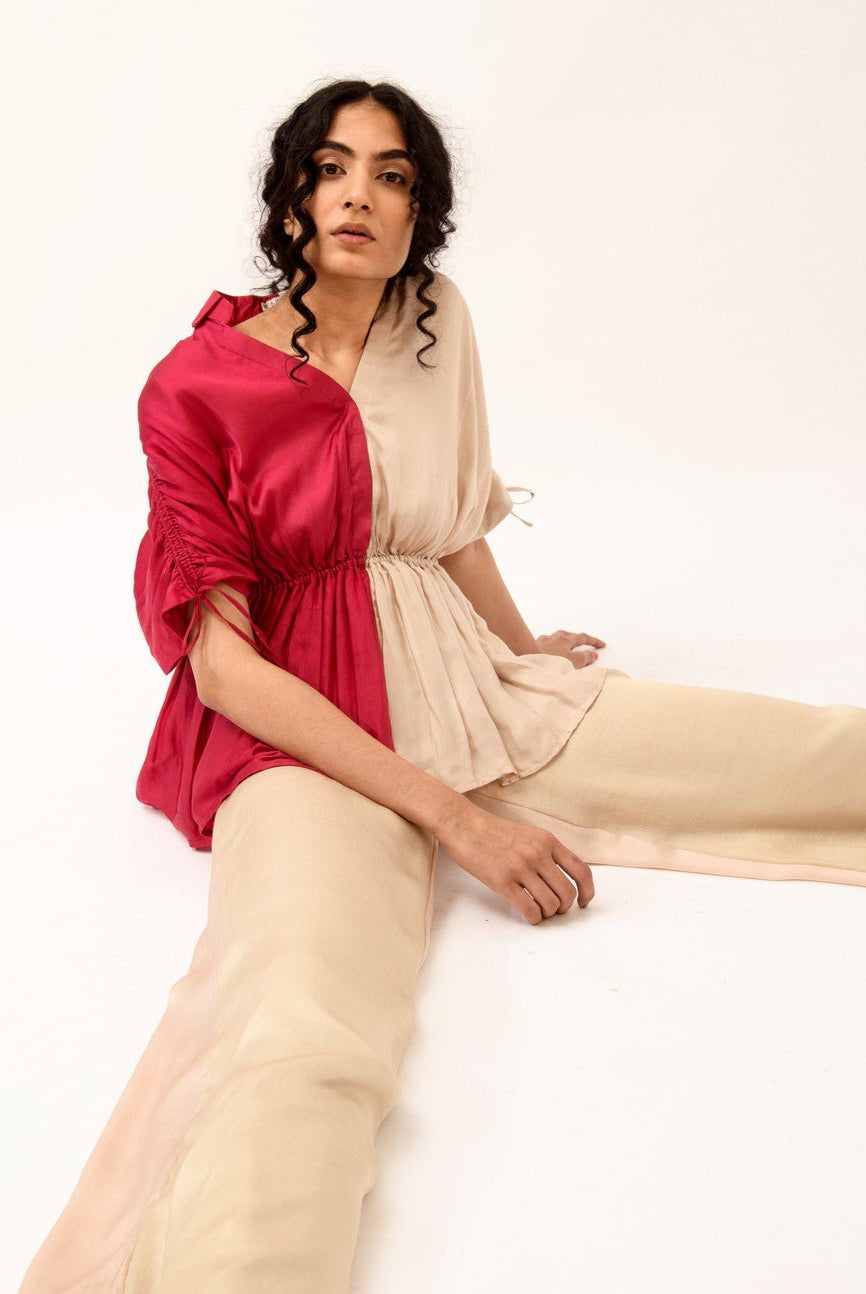 Wine-Ecru Half Co-ord Set - CiceroniNeora