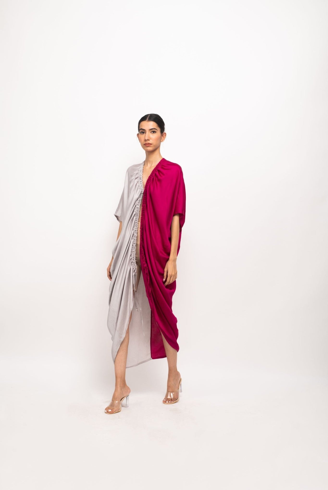 Wine-Grey Rouching Cape - CiceroniDressNeora