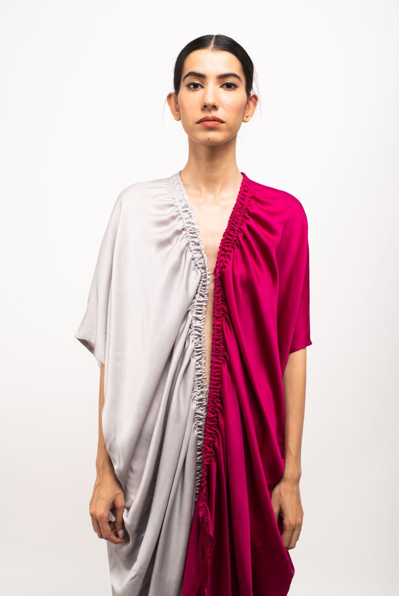 Wine-Grey Rouching Cape - CiceroniDressNeora