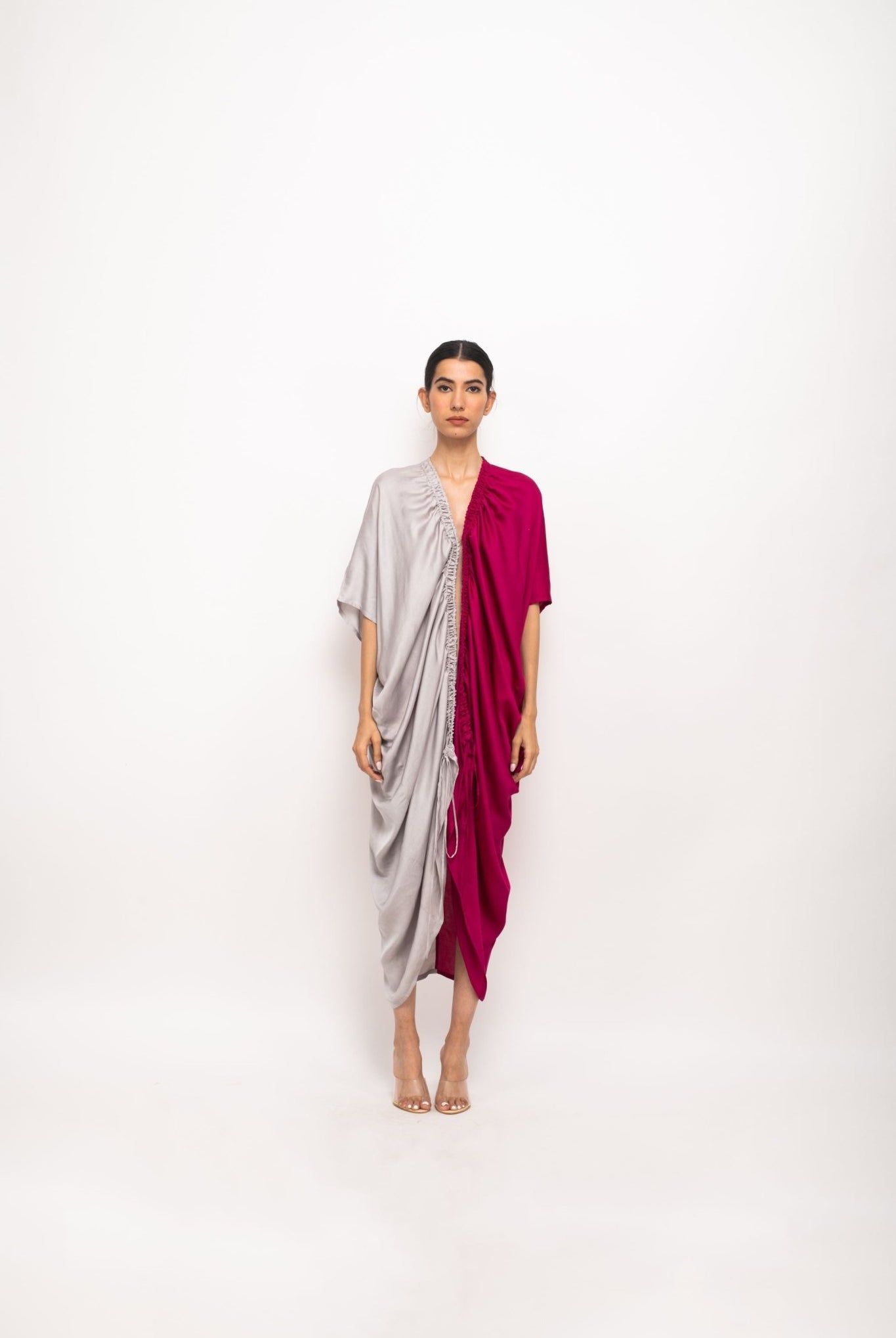 Wine-Grey Rouching Cape - CiceroniDressNeora