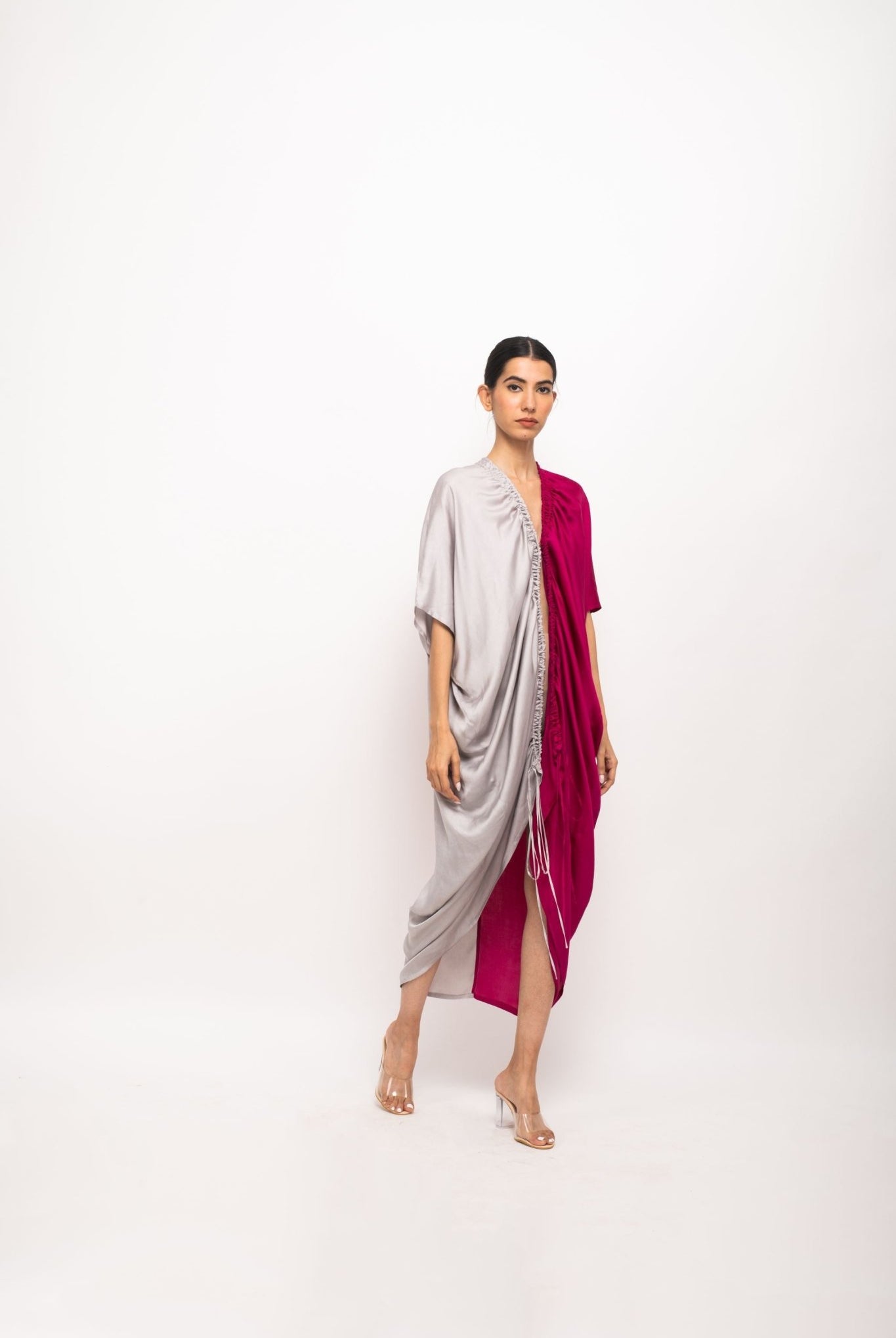 Wine-Grey Rouching Cape - CiceroniDressNeora