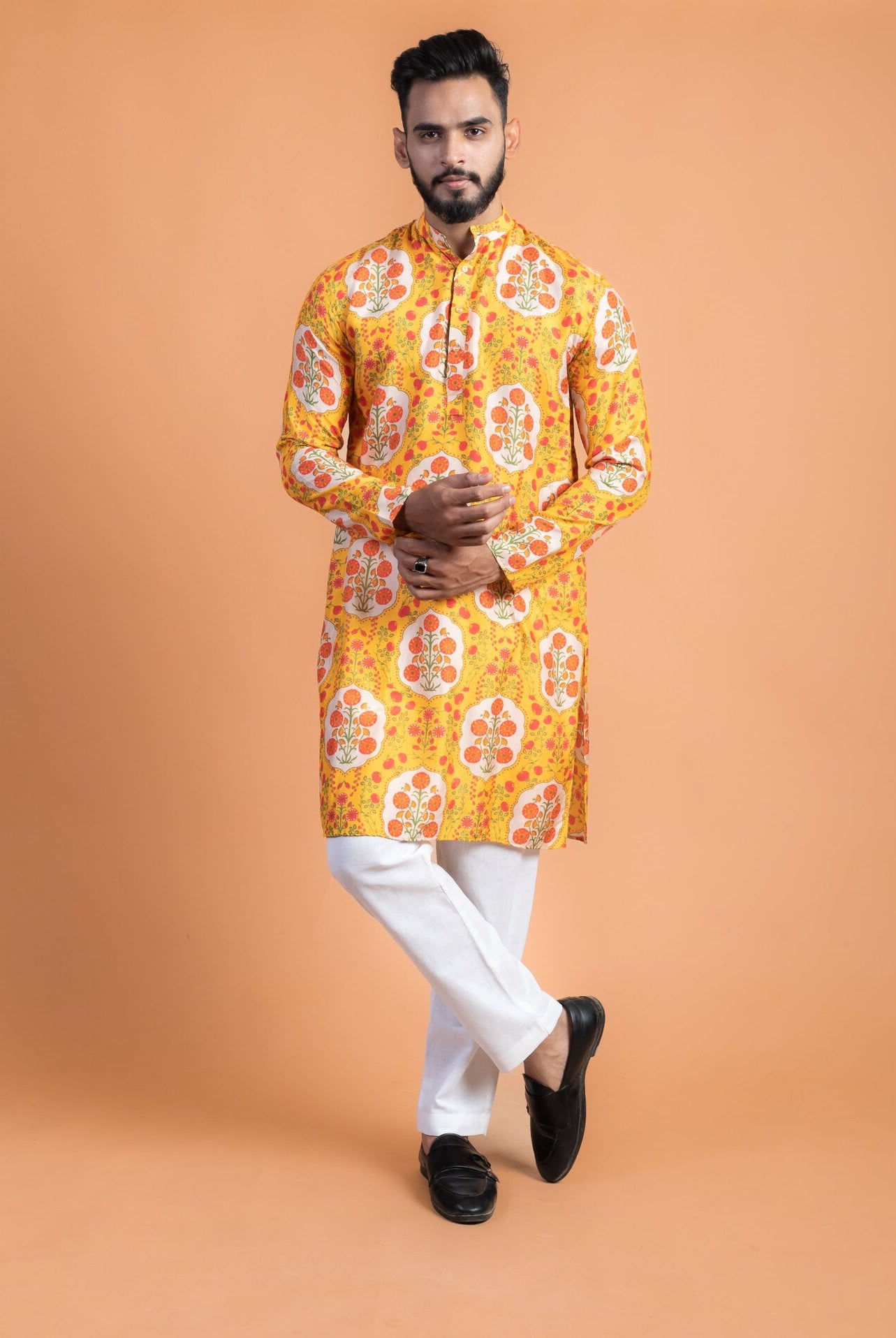 Yellow Floral kurta - CiceroniKurtaHouse Of K.C