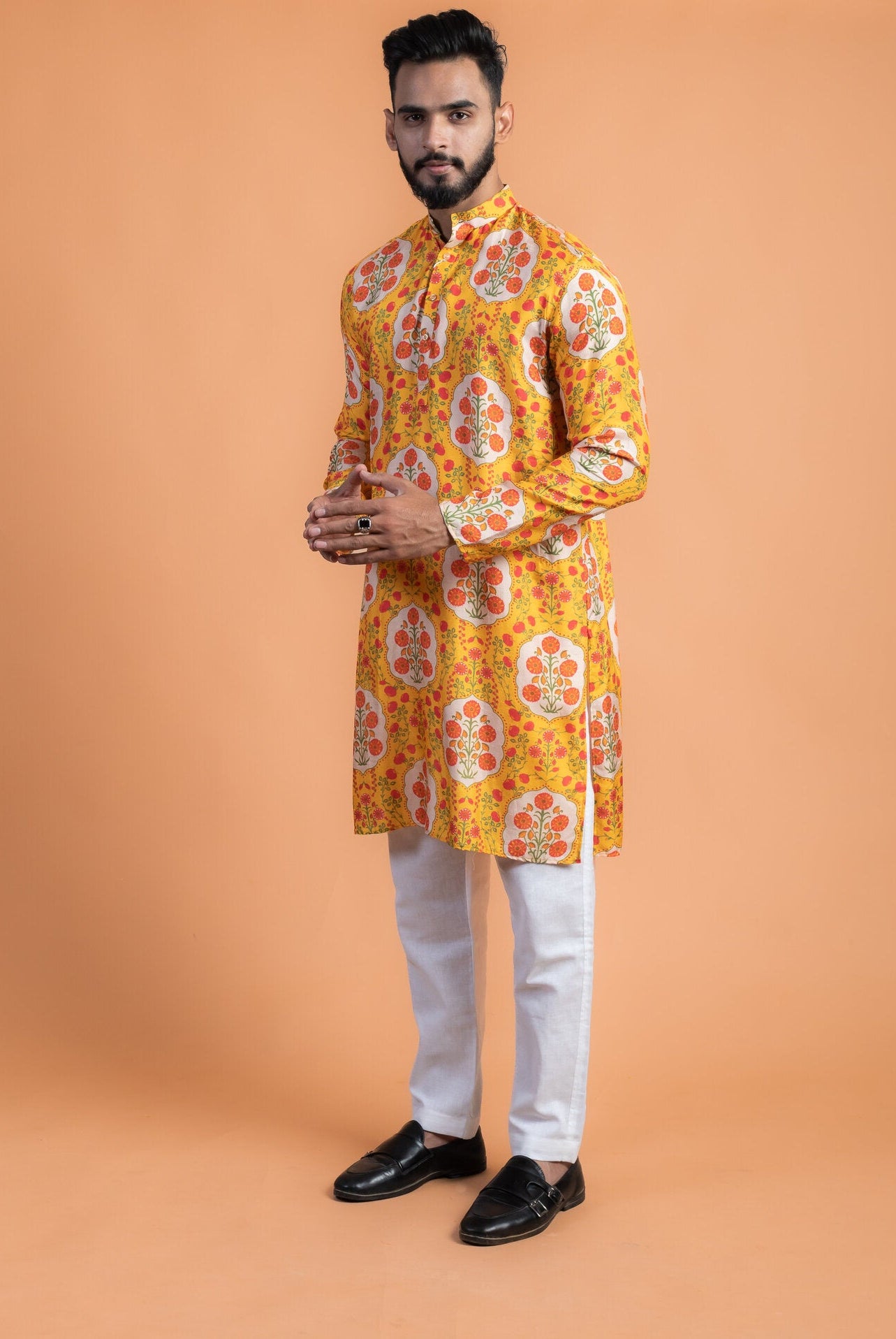 Yellow Floral kurta - CiceroniKurtaHouse Of K.C