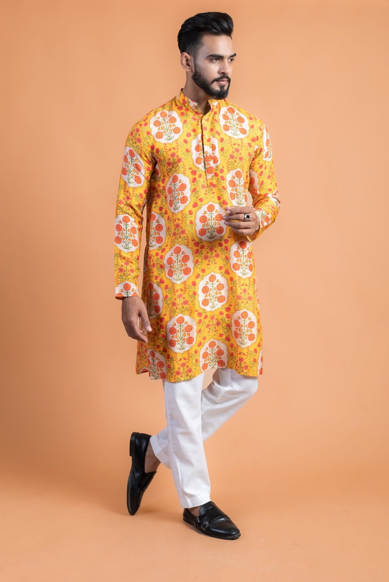 Yellow Floral kurta - CiceroniKurtaHouse Of K.C