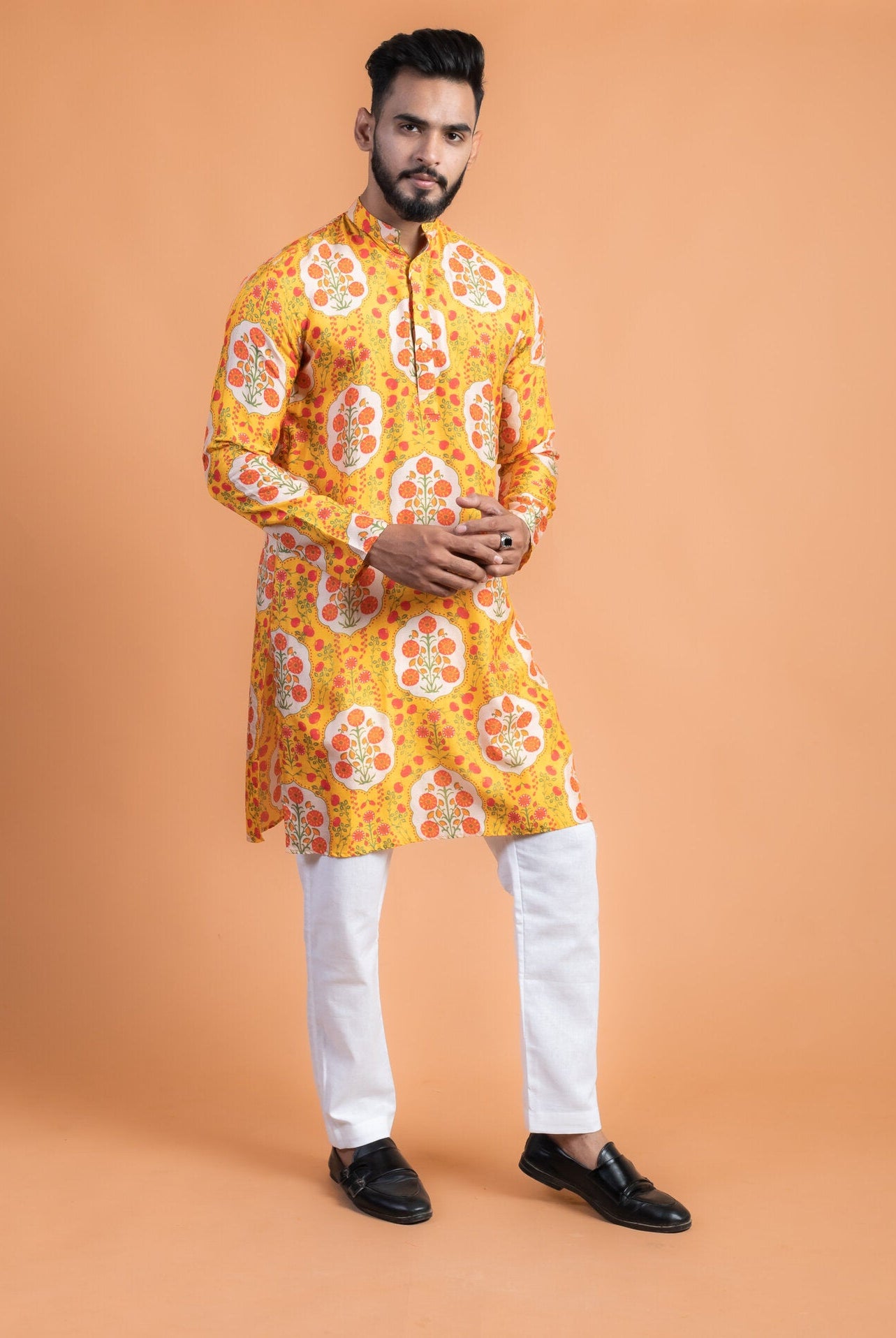 Yellow Floral kurta - CiceroniKurtaHouse Of K.C
