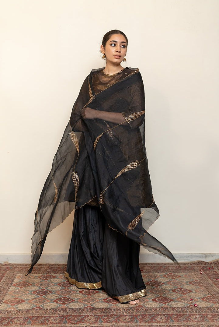 Zareen Gharara Set - black (Set of 3) - CiceroniKurta Set, Festive wearNirjara