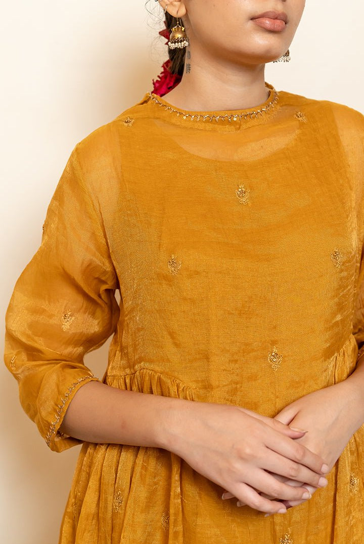 Zareen Gharara Set - Mustard (Set of 3) - CiceroniKurta Set, Festive wearNirjara