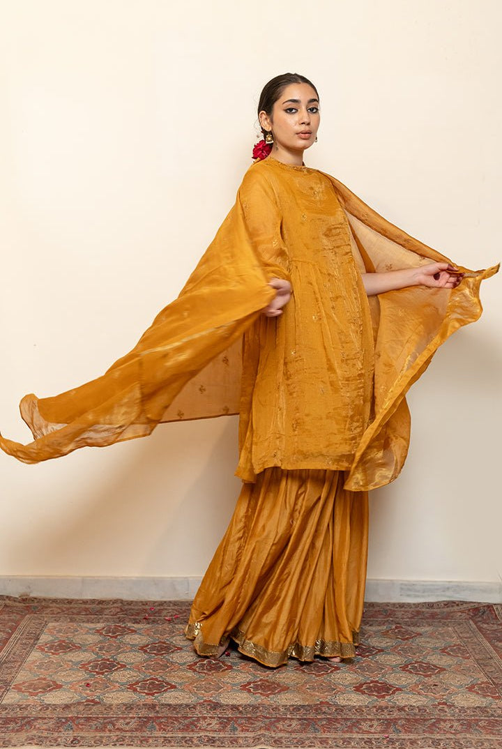 Zareen Gharara Set - Mustard (Set of 3) - CiceroniKurta Set, Festive wearNirjara