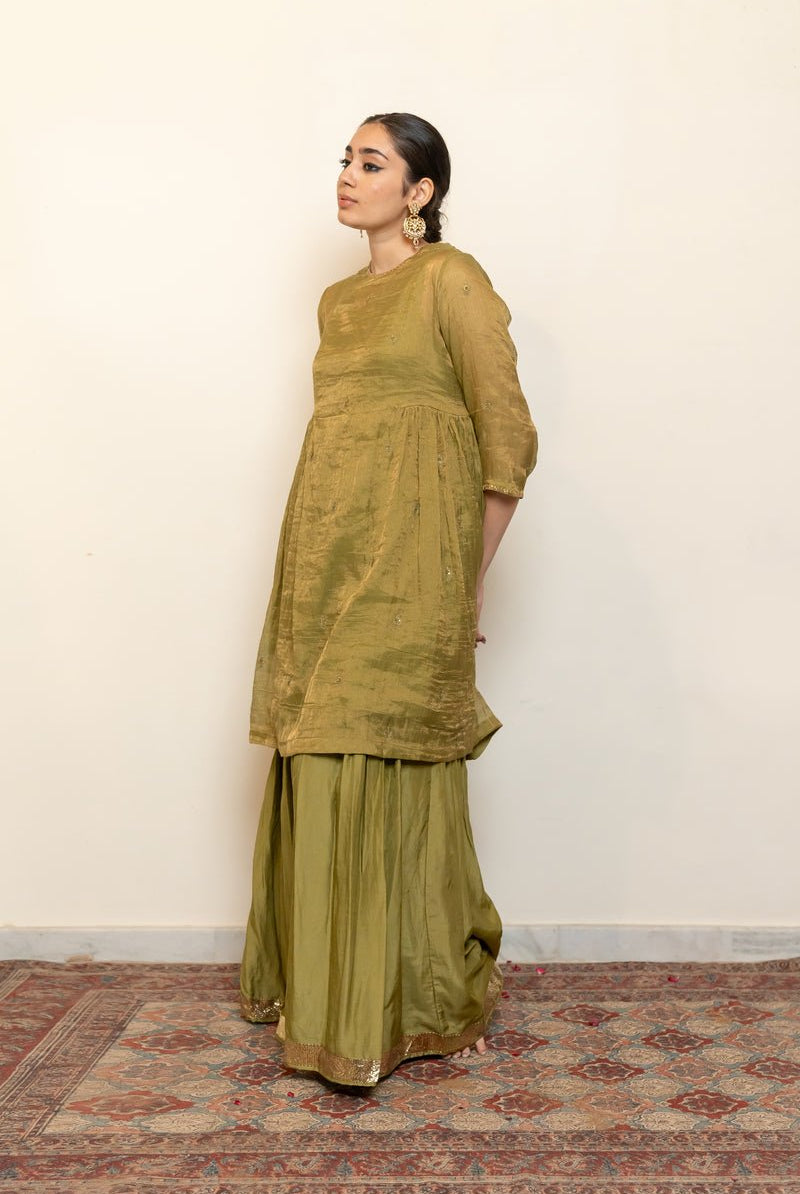 Zareen Gharara Set - Sage Green - CiceroniKurta Set, Festive wearNirjara
