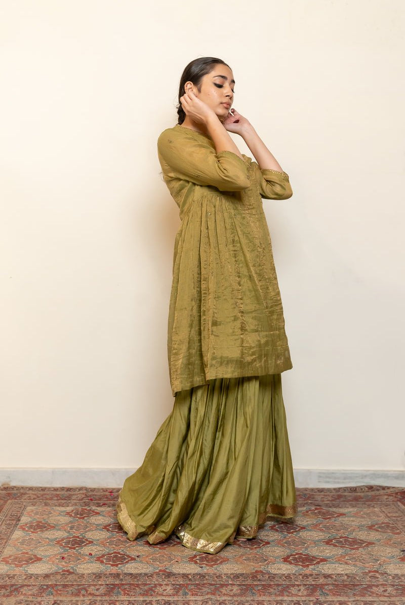 Zareen Gharara Set - Sage Green - CiceroniKurta Set, Festive wearNirjara