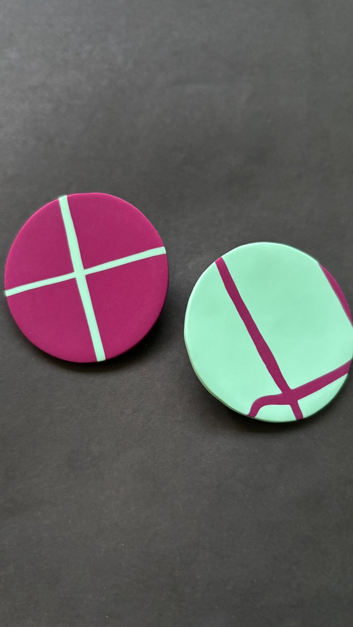 Abstract Studs - Mint green and Fuschia - CiceroniEarringsColoured Ears