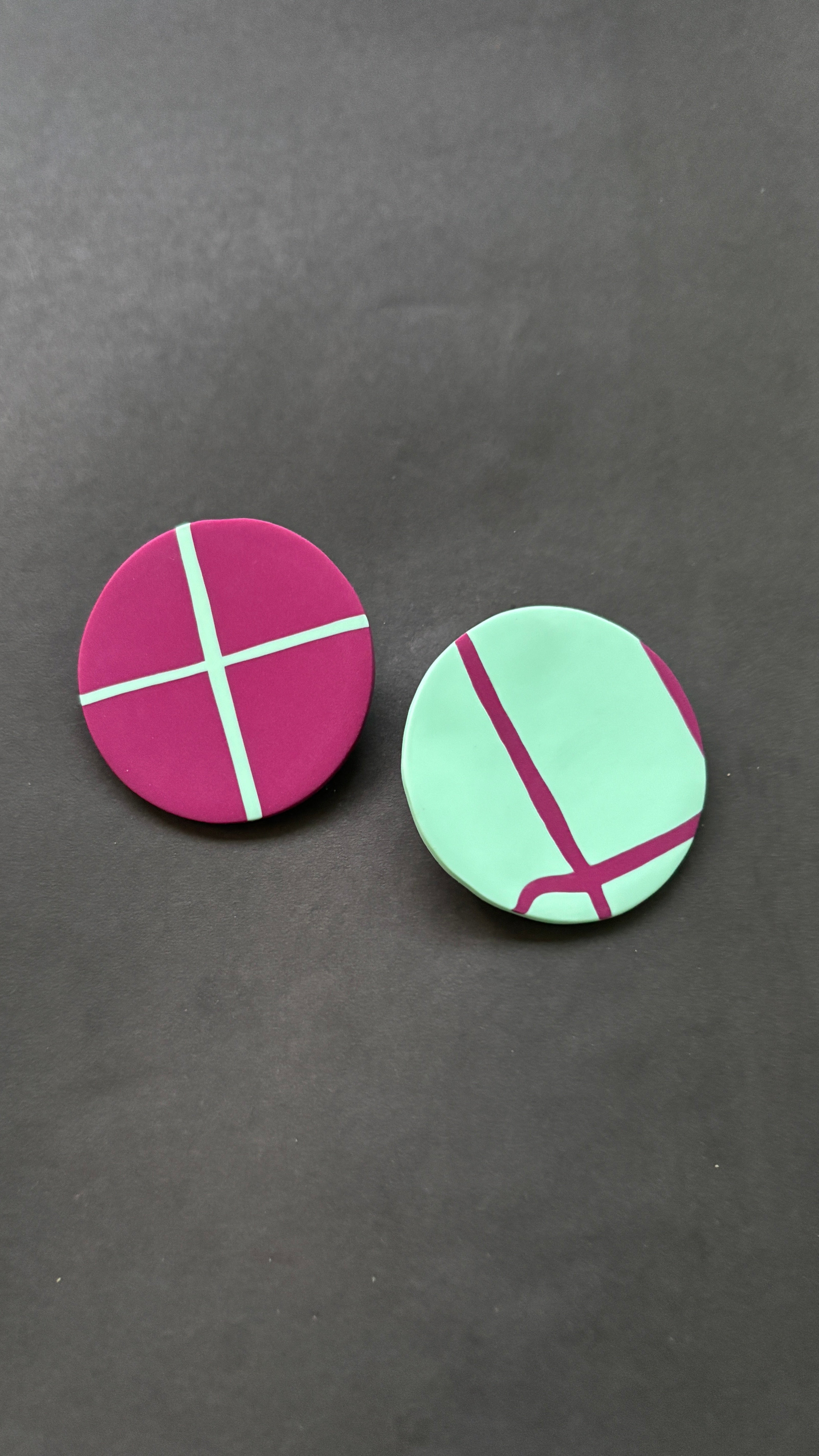 Abstract Studs - Mint green and Fuschia - CiceroniEarringsColoured Ears
