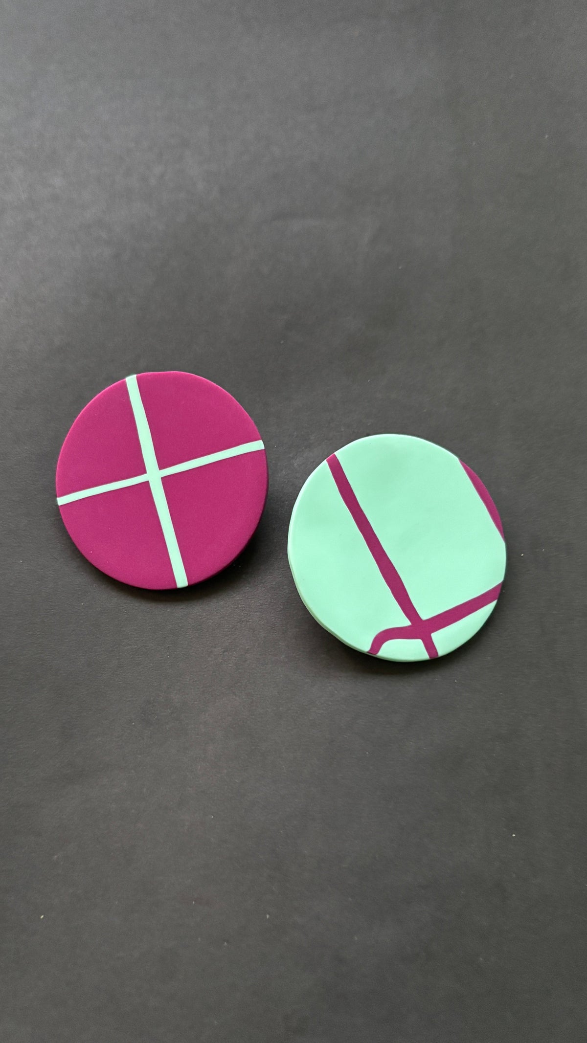 Abstract Studs - Mint green and Fuschia - CiceroniEarringsColoured Ears