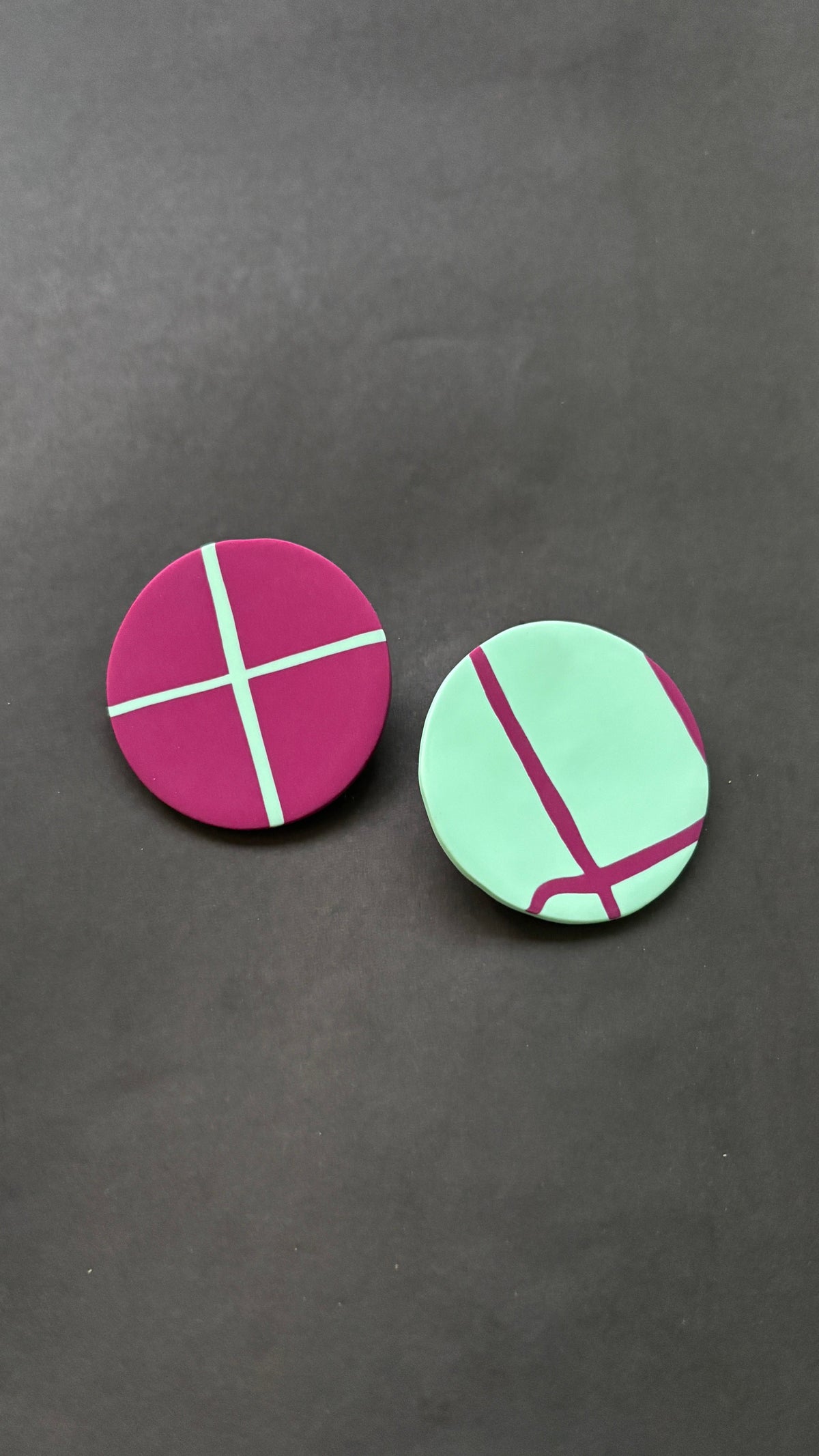 Abstract Studs - Mint green and Fuschia - CiceroniEarringsColoured Ears