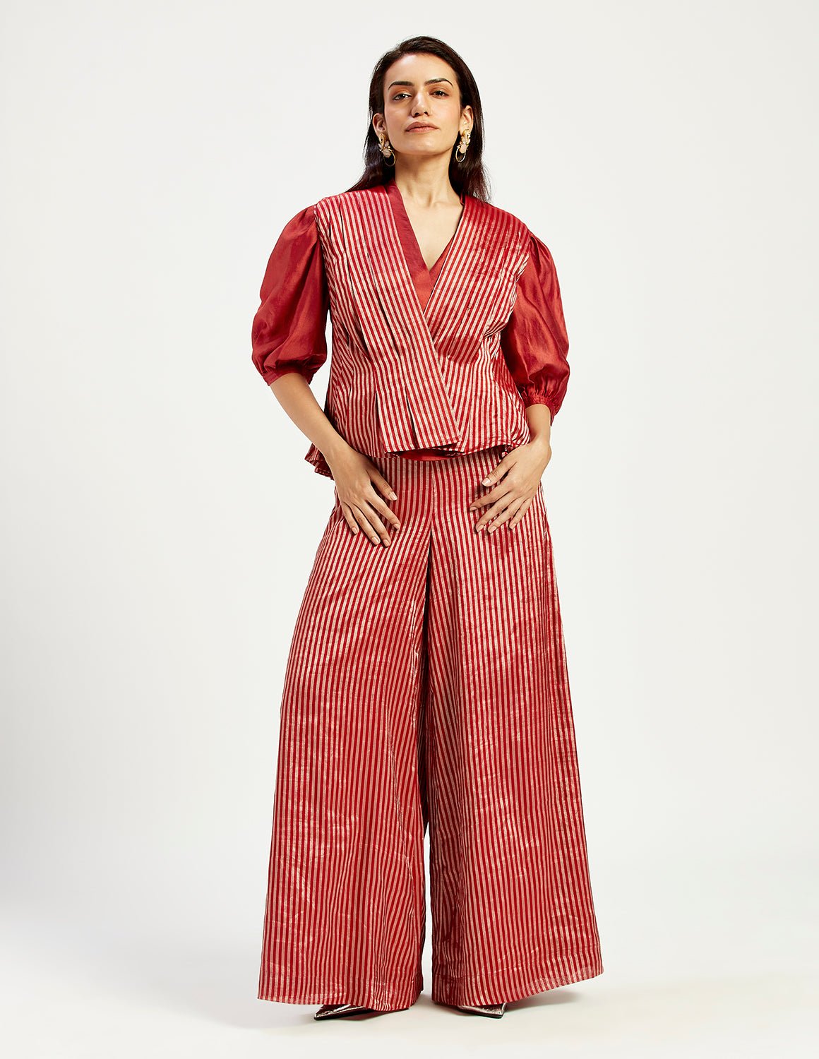 Agra 2.0 - Box Pleated Waistcoat + Folksy Wrap Top + Retro Flared Pants - CiceroniCo - ord SetMadder Much