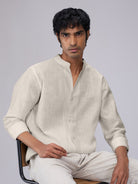 Airavat Mandarin | Beige 100% Linen Shirt - CiceroniMen Shirtsbhrāta