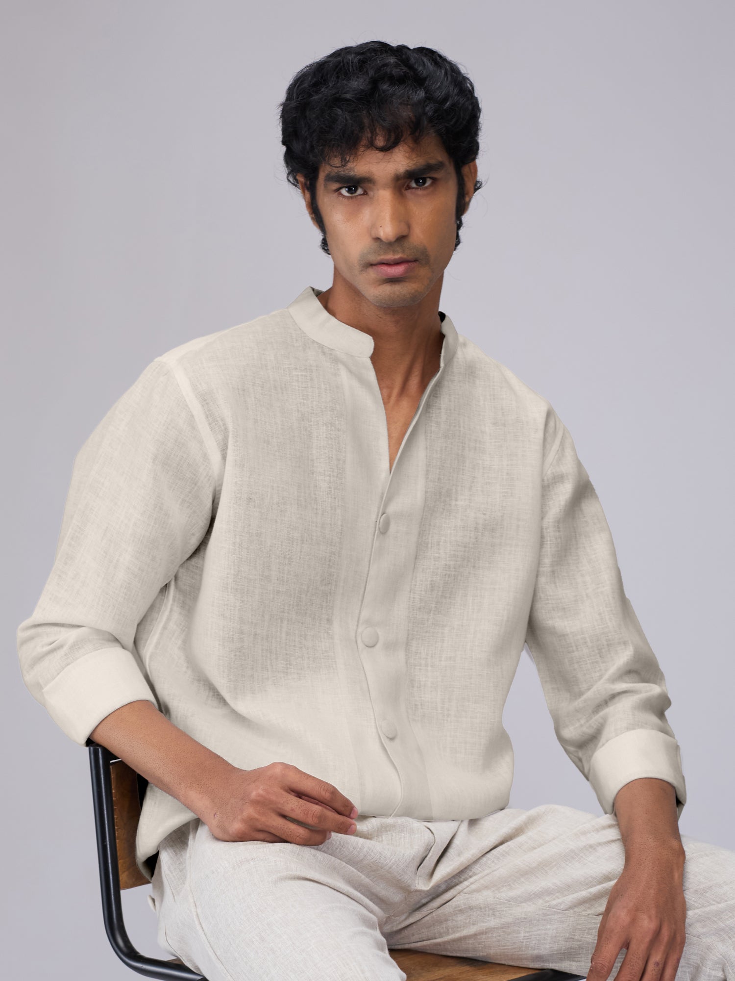 Airavat Mandarin | Beige 100% Linen Shirt - CiceroniMen Shirtsbhrāta