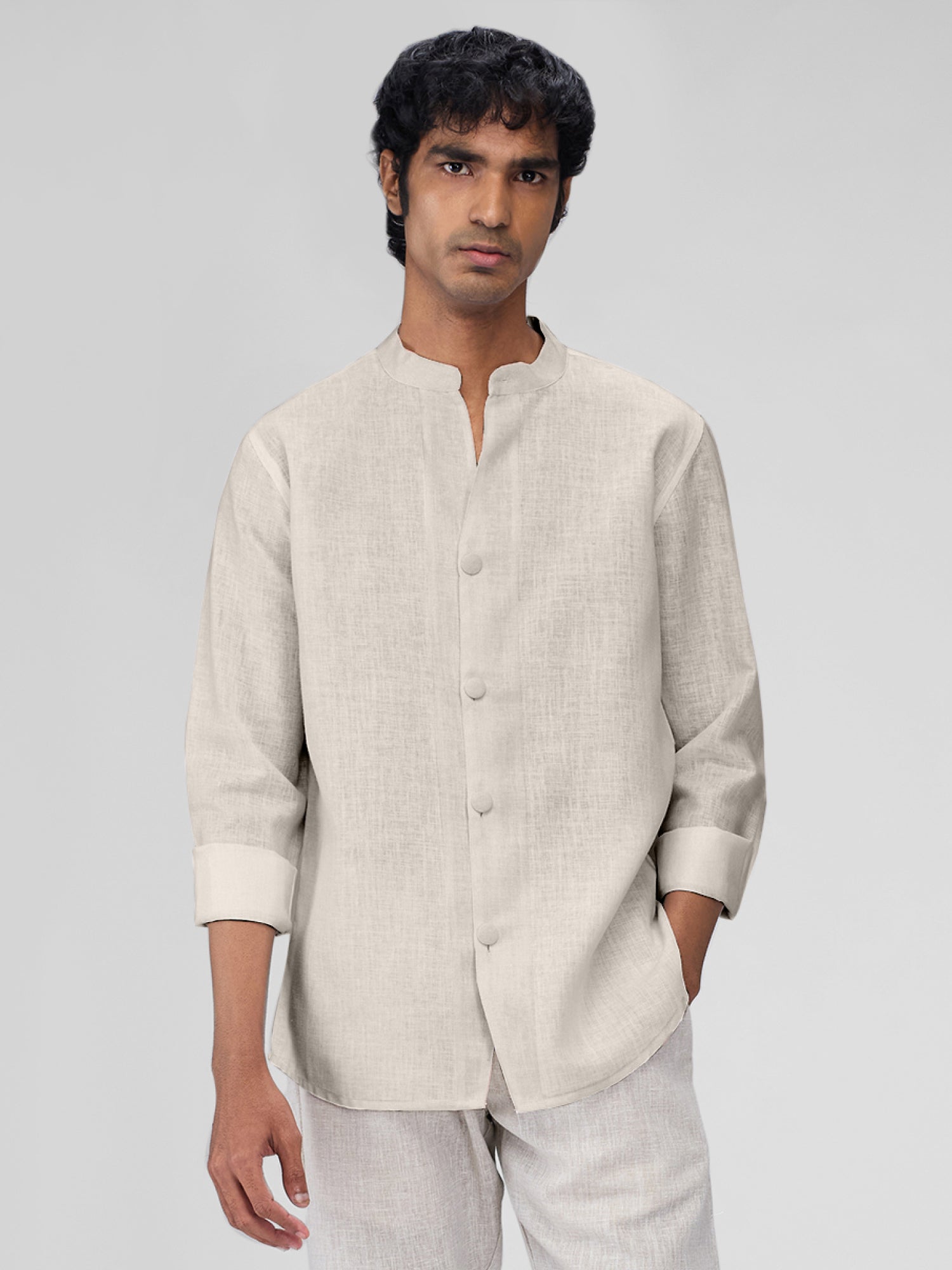 Airavat Mandarin | Beige 100% Linen Shirt - CiceroniMen Shirtsbhrāta