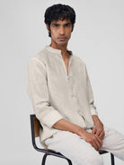 Airavat Mandarin | Beige 100% Linen Shirt - CiceroniMen Shirtsbhrāta