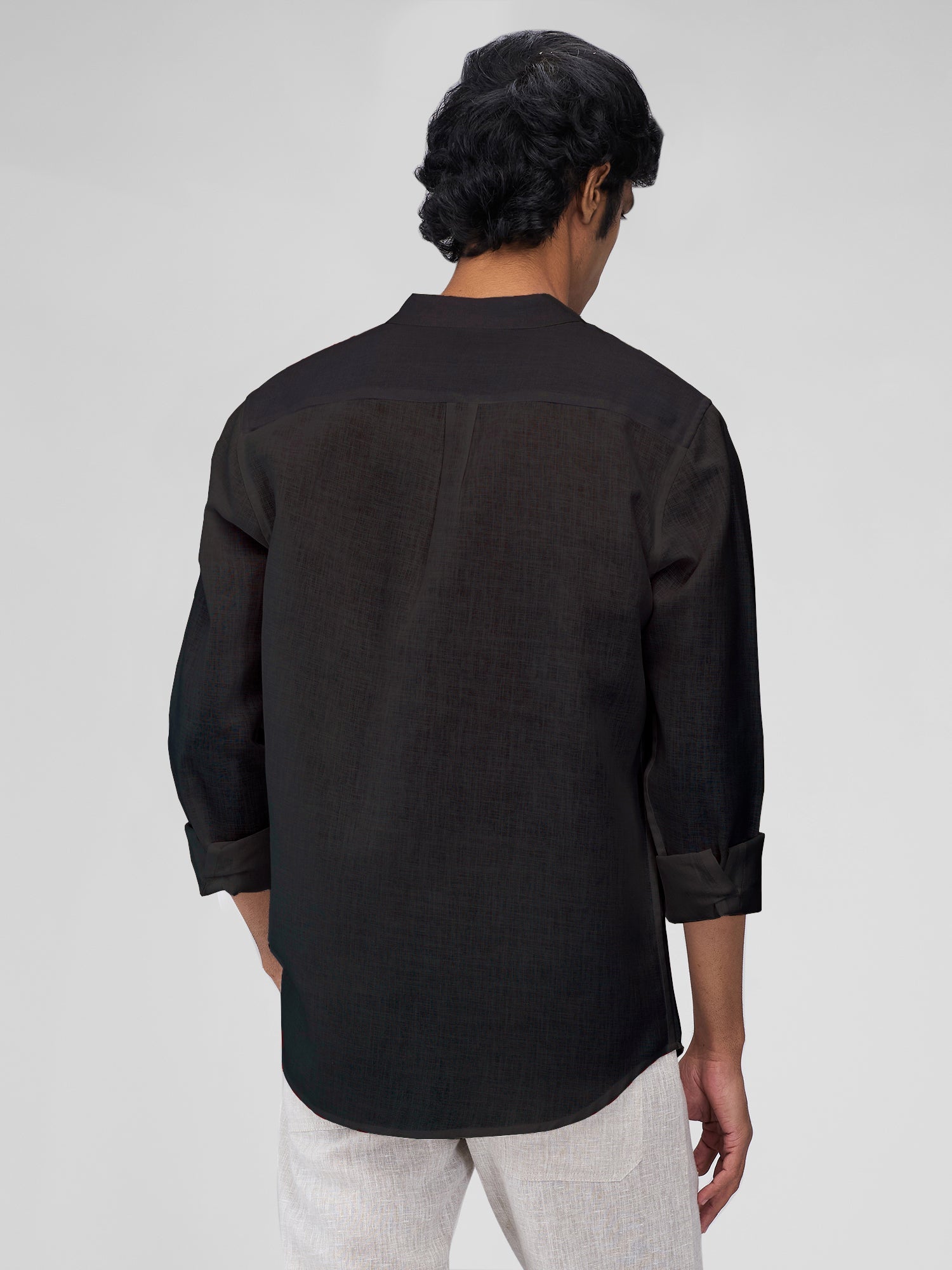 Airavat Mandarin | Black 100% Linen Shirt - CiceroniMen Shirtsbhrāta