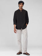 Airavat Mandarin | Black 100% Linen Shirt - CiceroniMen Shirtsbhrāta