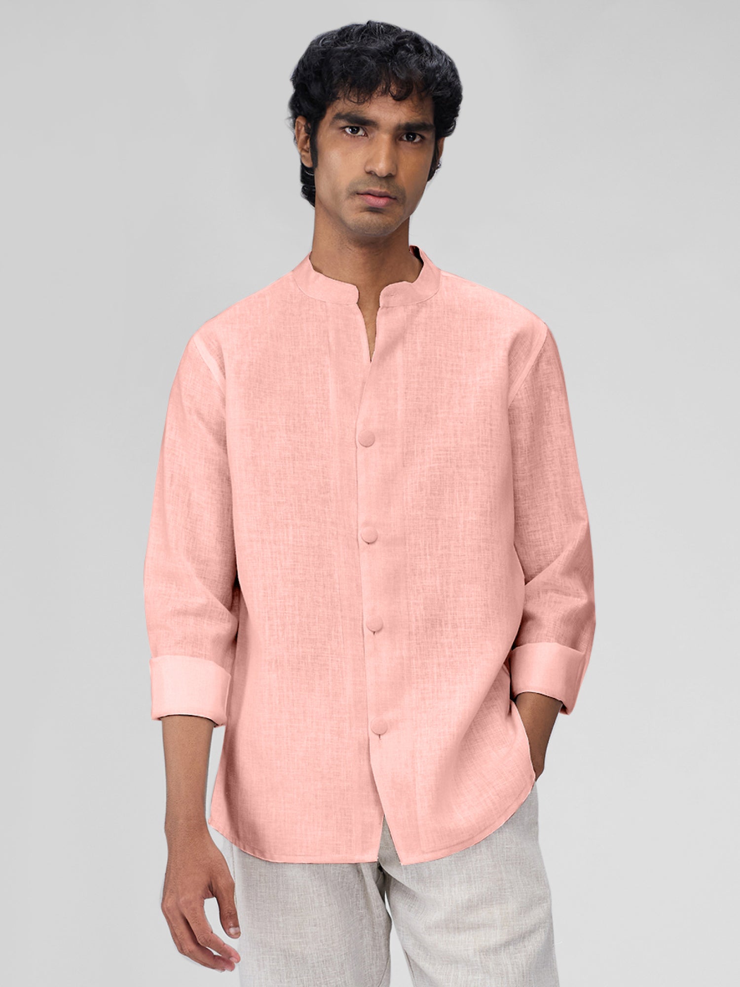 Airavat Mandarin | Coral Peach 100% Linen Shirt - CiceroniMen Shirtsbhrāta