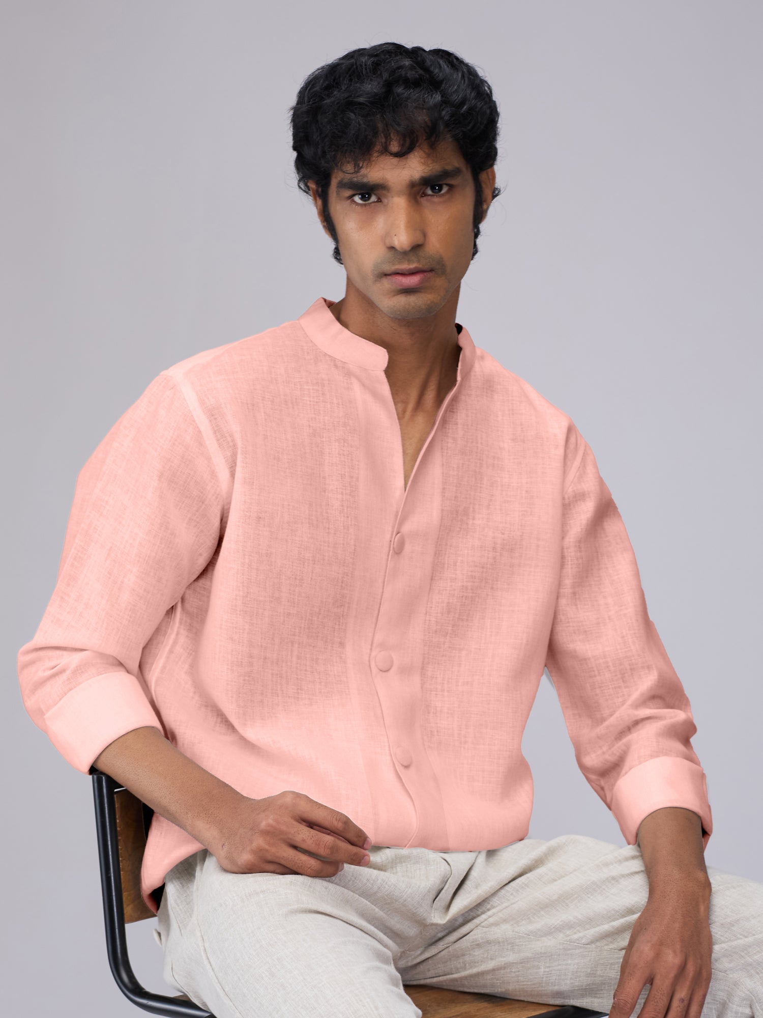 Airavat Mandarin | Coral Peach 100% Linen Shirt - CiceroniMen Shirtsbhrāta