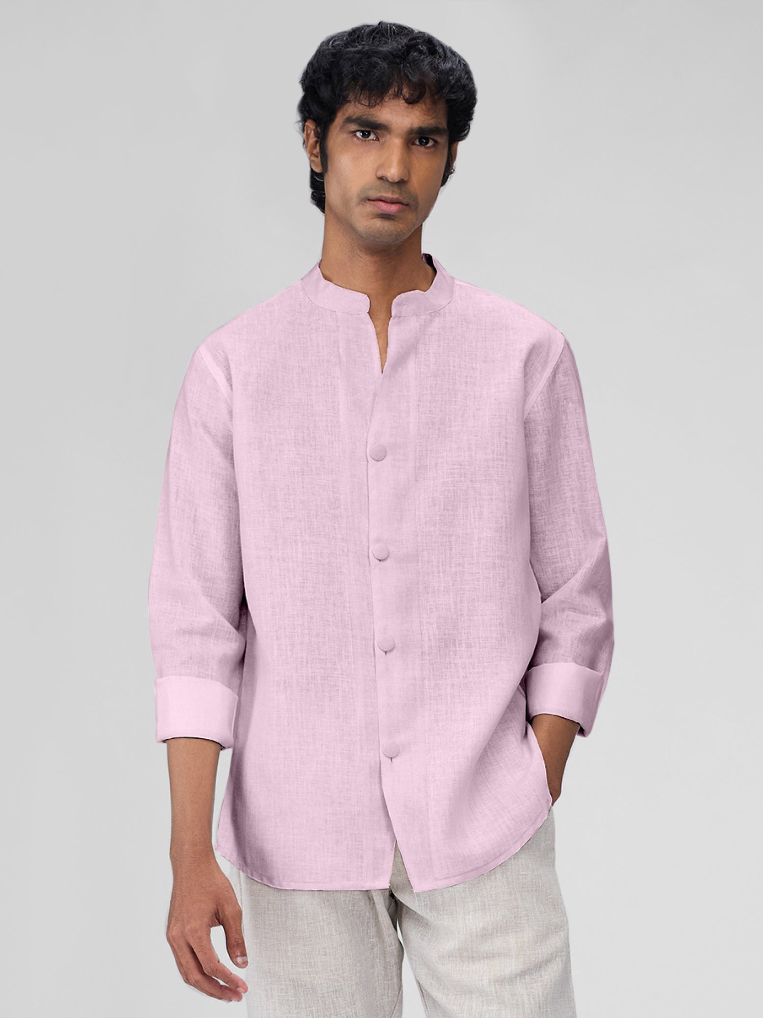 Airavat Mandarin | Lavender 100% Linen Shirt - CiceroniMen Shirtsbhrāta