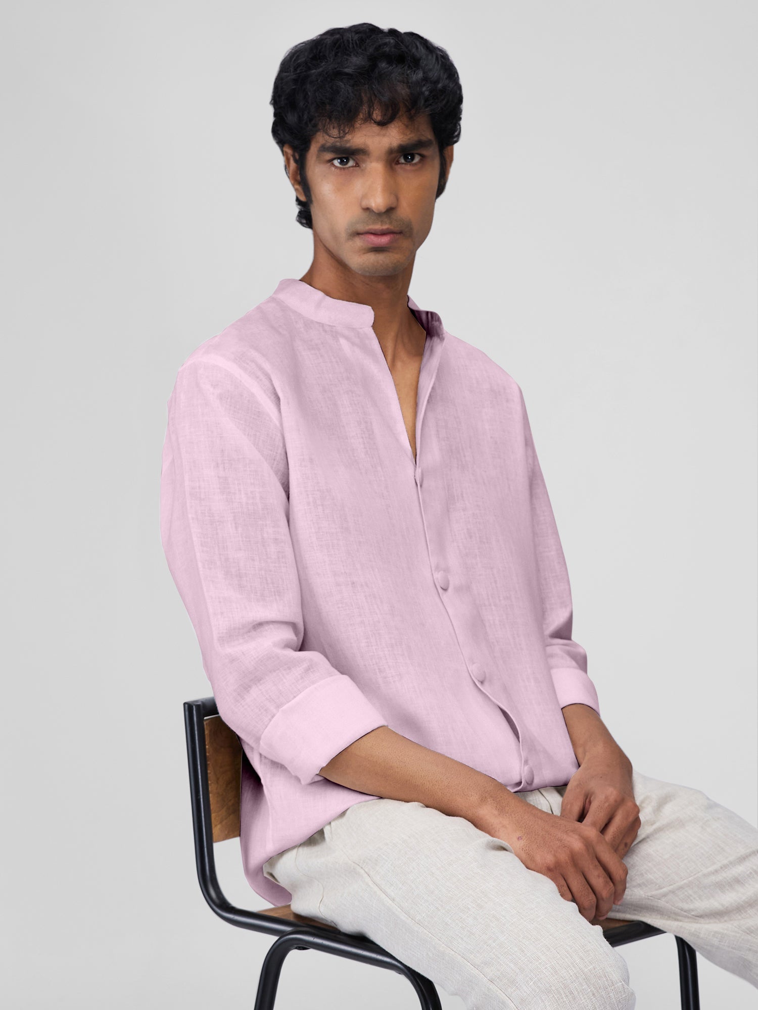 Airavat Mandarin | Lavender 100% Linen Shirt - CiceroniMen Shirtsbhrāta