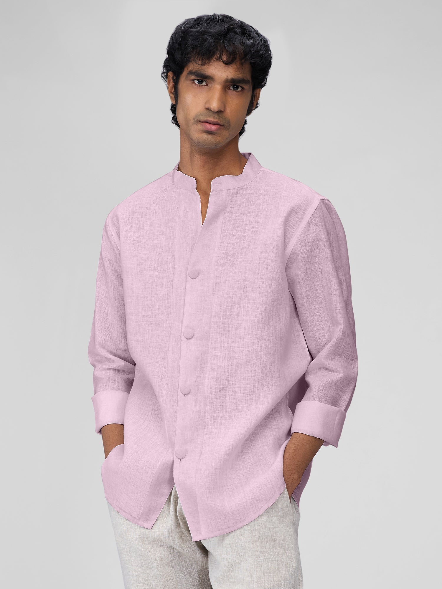 Airavat Mandarin | Lavender 100% Linen Shirt - CiceroniMen Shirtsbhrāta