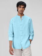 Airavat Mandarin | Sky Blue 100% Linen Shirt - CiceroniMen Shirtsbhrāta