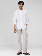 Airavat Mandarin | White 100% Linen Shirt - CiceroniMen Shirtsbhrāta