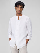 Airavat Mandarin | White 100% Linen Shirt - CiceroniMen Shirtsbhrāta