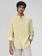 Airavat Mandarin | Yellow 100% Linen Shirt - CiceroniMen Shirtsbhrāta