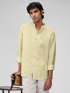 Airavat Mandarin | Yellow 100% Linen Shirt - CiceroniMen Shirtsbhrāta