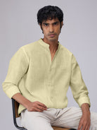 Airavat Mandarin | Yellow 100% Linen Shirt - CiceroniMen Shirtsbhrāta