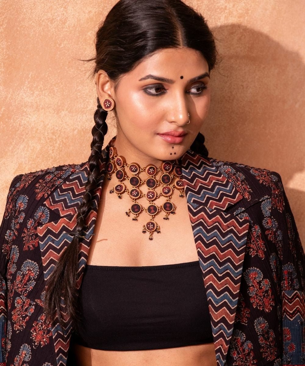 Ajrakh Adjustable Statement Necklace - CiceroniNecklaceWhe by Abira