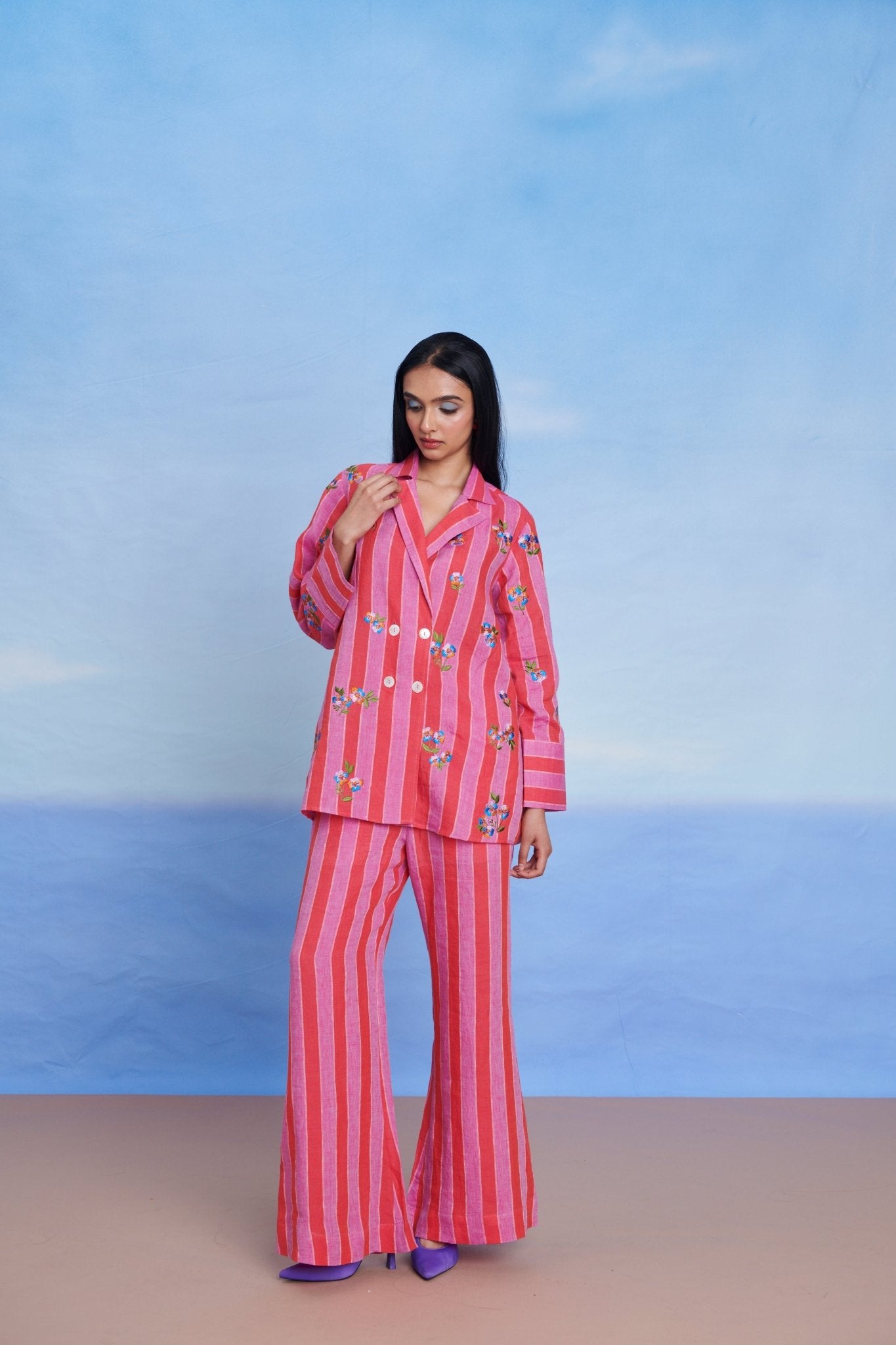 Amalfi Linen Bell Bottom Pants - CiceroniTrousersSaphed