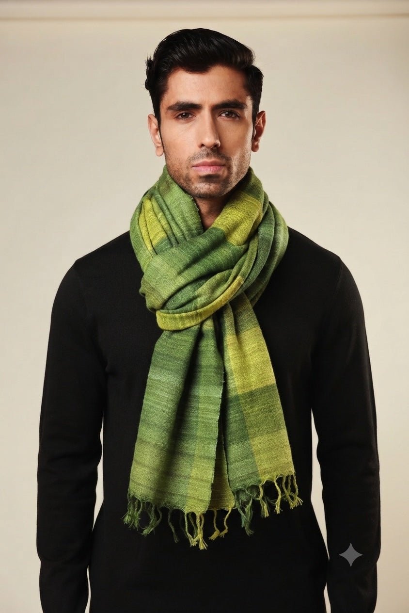 Amazon Green Madras Checks Peace Silk Scarf for Men - CiceroniScarfAeshaane