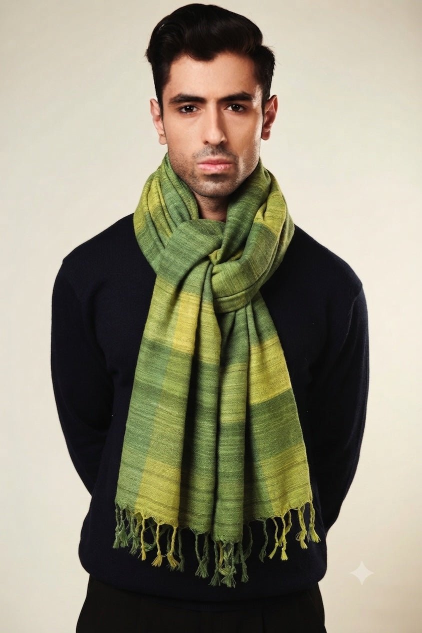 Amazon Green Madras Checks Peace Silk Scarf for Men - CiceroniScarfAeshaane