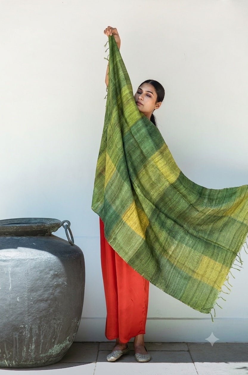 Amazon Green Madras Checks Peace Silk Scarf for Women - CiceroniScarfAeshaane