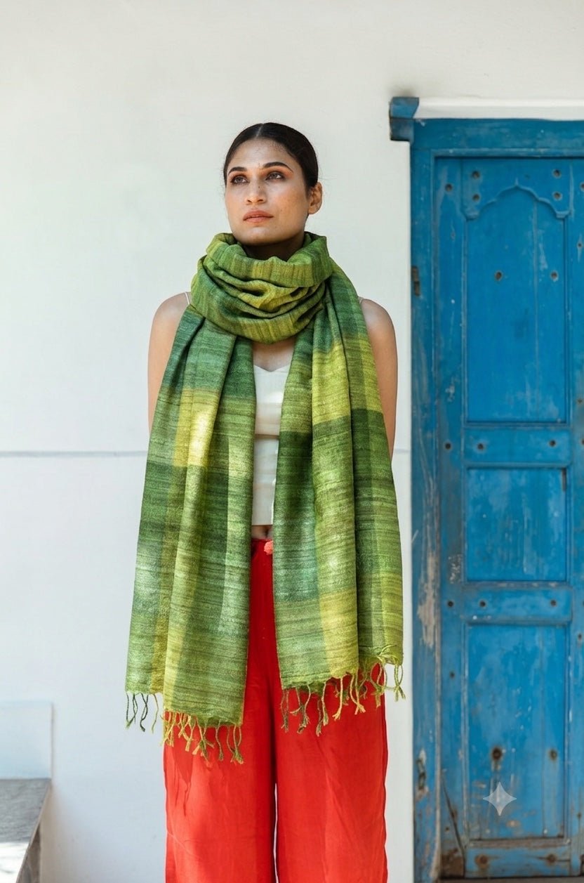 Amazon Green Madras Checks Peace Silk Scarf for Women - CiceroniScarfAeshaane