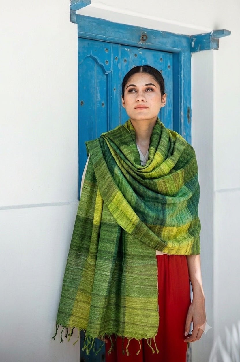 Amazon Green Madras Checks Peace Silk Scarf for Women - CiceroniScarfAeshaane