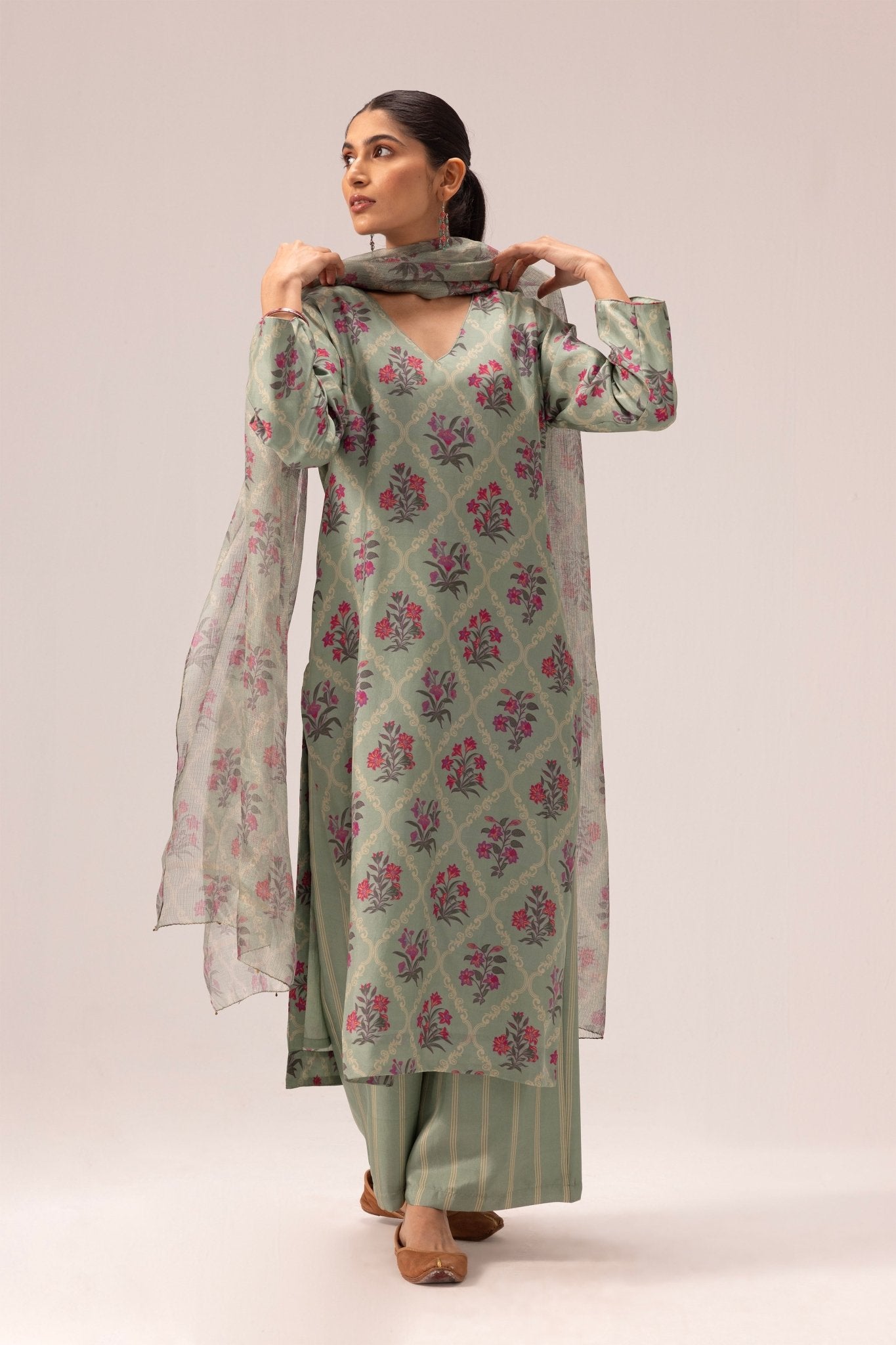 Amelia Kurta Set of 3 - Sage Green - CiceroniKurta Set, Everyday WearLabel Shreya Sharma
